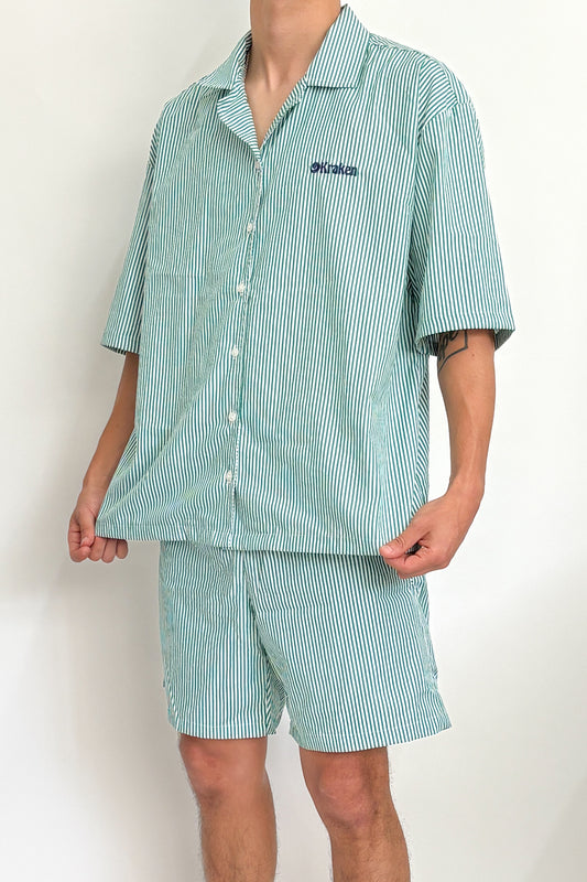 Camisa manga corta a rayas verde unisex