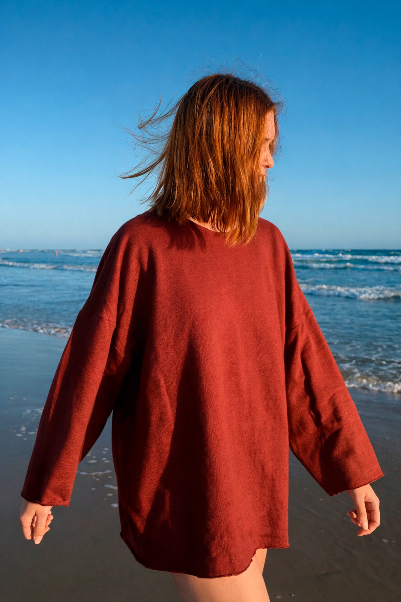 Poncho manga 3/4 bordeaux