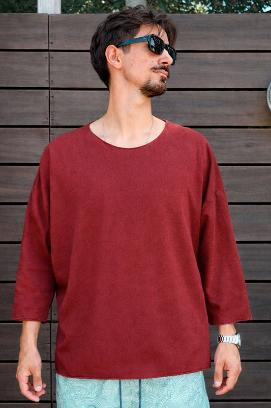 Poncho manga 3/4 bordeaux