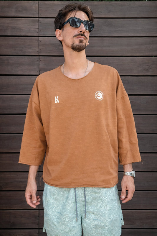 Poncho manga 3/4 terracota rayas