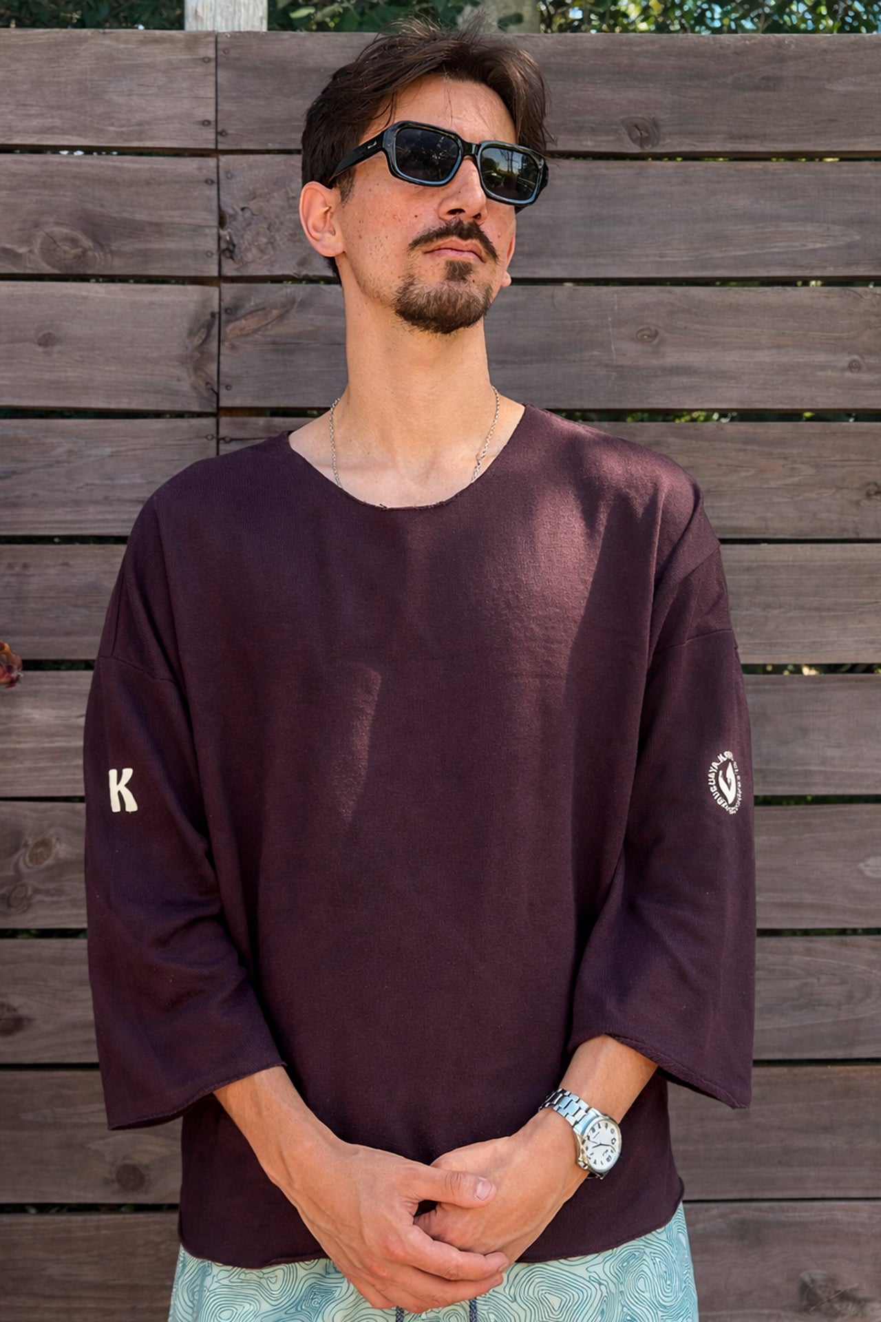 Poncho manga 3/4 vino